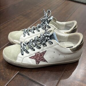 Golden Goose White and Pink Star Sneakers